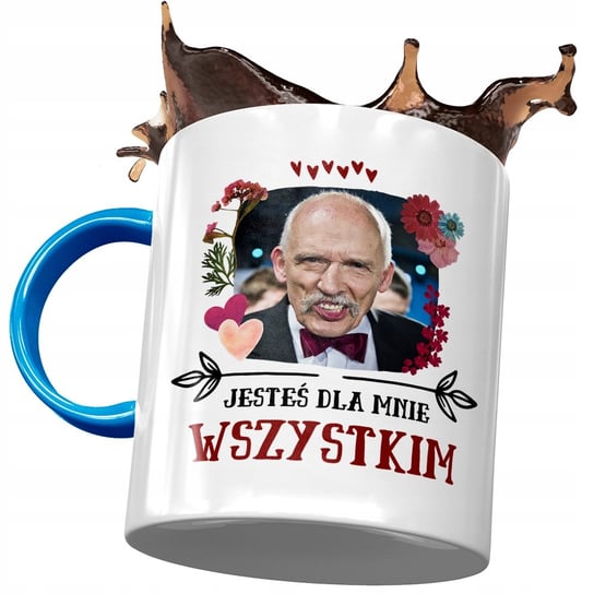 Kubek Błękitny Janusz Korwin Mikke na Prezent z Nadrukiem ze Zdjęciem PoliDraw