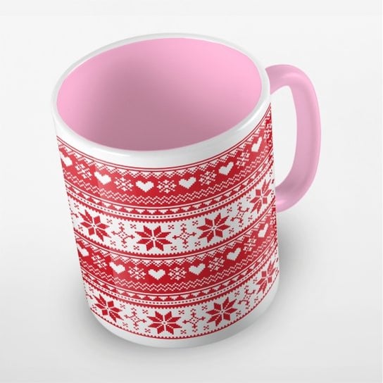 Kubek Bożonarodzeniowy Wzór Norweski Sweterek, Kolor Wnętrza Różowy Fotobloki & Decor