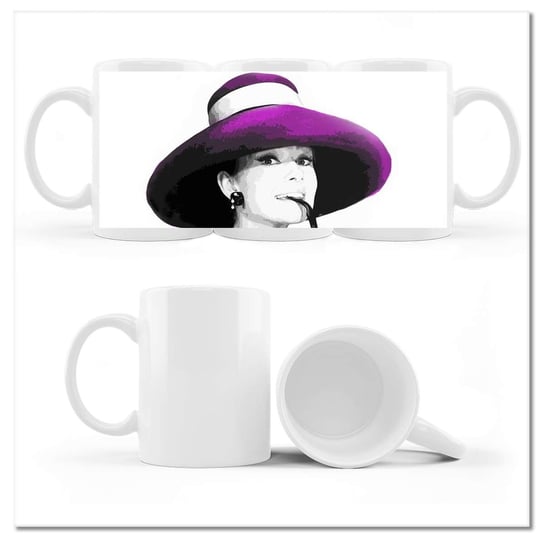 Kubek ceramiczny, Audrey Hepburn Kapelusz, 330 ml, ZeSmakiem, biały ZeSmakiem