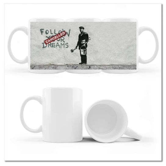 Kubek ceramiczny, Banksy Follow Your Dreams, 330 ml, ZeSmakiem, biały ZeSmakiem