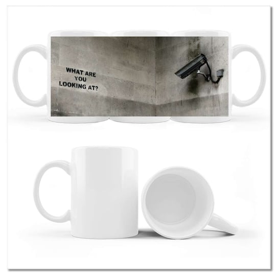Kubek ceramiczny, Banksy Kamera Graffiti, 330 ml, ZeSmakiem, biały ZeSmakiem