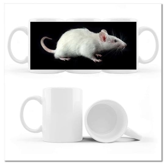 Kubek ceramiczny, Biała mała myszka myszy, 330 ml, ZeSmakiem, biały ZeSmakiem