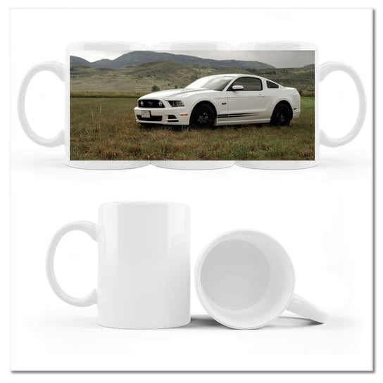 Kubek ceramiczny, Biały Ford Mustang, 330 ml, ZeSmakiem, biały ZeSmakiem