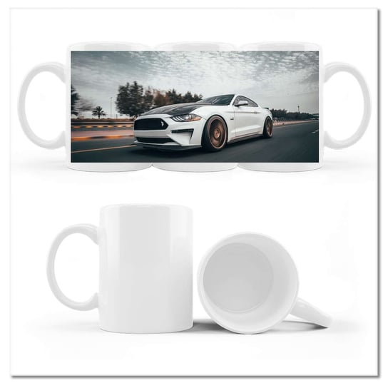 Kubek ceramiczny, Biały Ford Mustang Auto, 330 ml, ZeSmakiem, biały ZeSmakiem