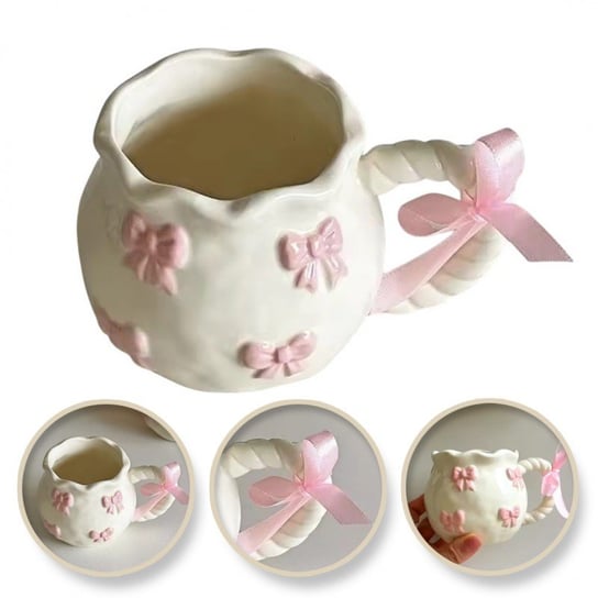 Kubek ceramiczny biały z różowymi kokardkami 300ml 1szt CUP24 eCarla