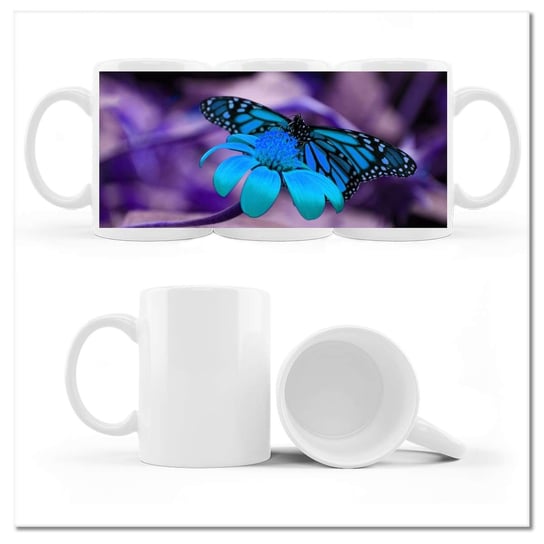 Kubek ceramiczny, Błękitny motylek, 330 ml, ZeSmakiem, biały ZeSmakiem