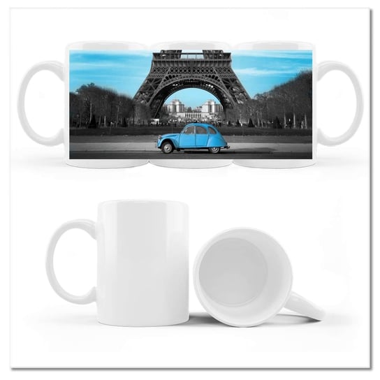 Kubek ceramiczny, Błękitny Paryż, 330 ml, ZeSmakiem, biały ZeSmakiem