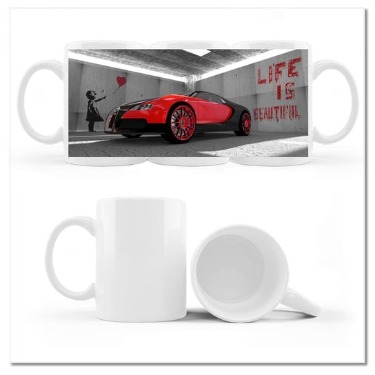 Kubek ceramiczny, Czerwone Bugatti Veyron, 330 ml, ZeSmakiem, biały ZeSmakiem