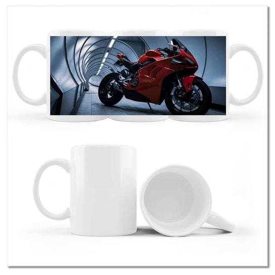 Kubek ceramiczny, Czerwone Ducati Panigale, 330 ml, ZeSmakiem, biały ZeSmakiem