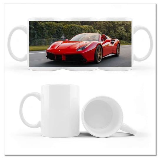 Kubek ceramiczny, Czerwone Ferrari, 330 ml, ZeSmakiem, biały ZeSmakiem