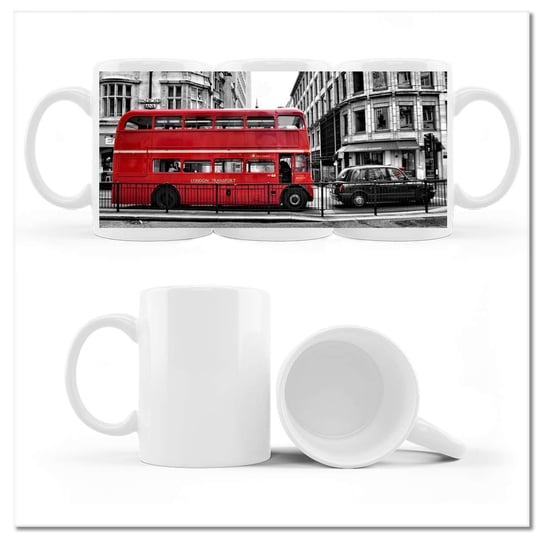 Kubek ceramiczny, Czerwony autobus Londyn, 330 ml, ZeSmakiem, biały ZeSmakiem