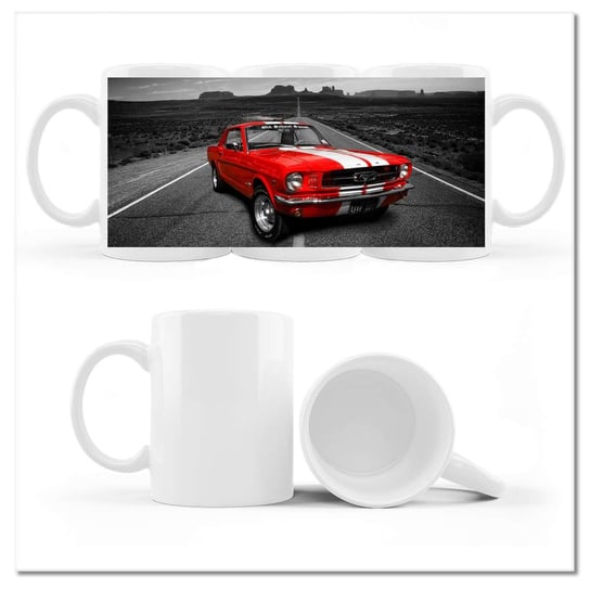Kubek ceramiczny, Czerwony Ford Mustang, 330 ml, ZeSmakiem, biały ZeSmakiem