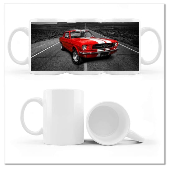 Kubek ceramiczny, Czerwony Ford Mustang USA, 330 ml, ZeSmakiem, biały ZeSmakiem