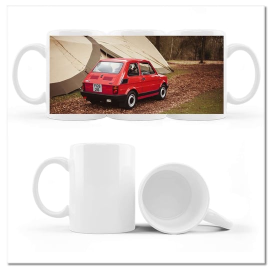 Kubek ceramiczny, Czerwony maluch Fiat 126p, 330 ml, ZeSmakiem, biały ZeSmakiem