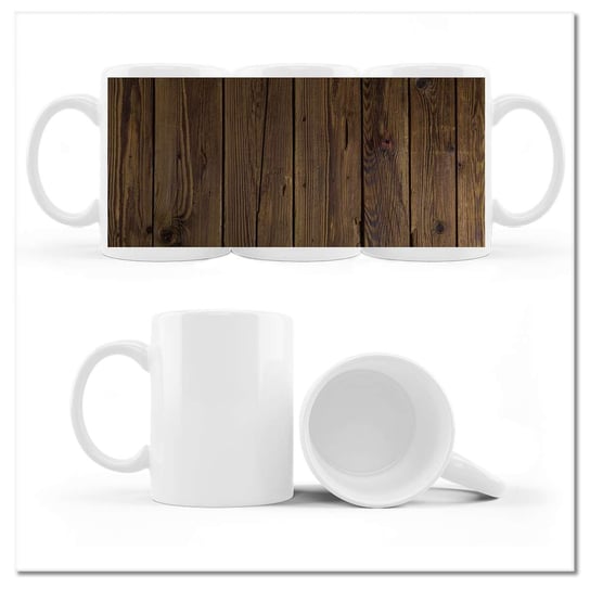 Kubek ceramiczny, Deski Drewniany deseń, 330 ml, ZeSmakiem, biały ZeSmakiem