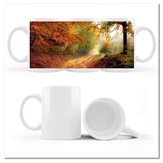 Kubek ceramiczny, Droga w lesie jesień, 330 ml, ZeSmakiem, biały ZeSmakiem