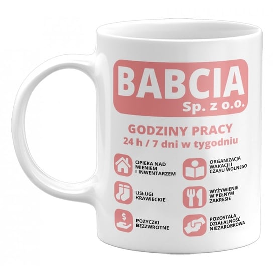 Kubek ceramiczny, Dzień babci, Babcia Sp. Z.O.O., 330 ml, GiTees, biały GiTees