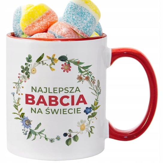 Kubek ceramiczny, Dzień babci, Najlepsza Babcia Na Świecie Kwiaty Dzień Babci, 300 ml, StyleCouture, czerwony StyleCouture