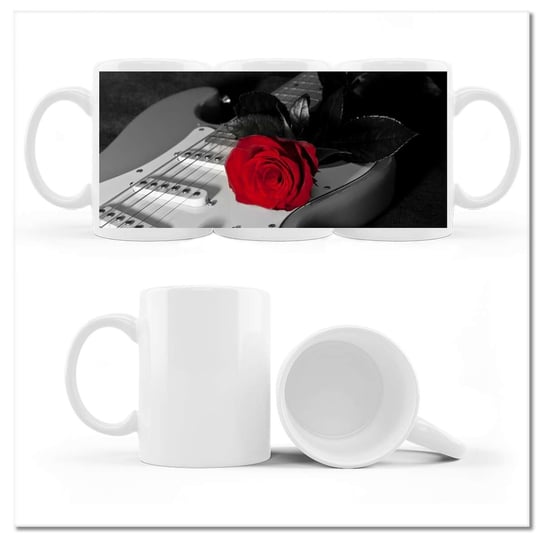 Kubek ceramiczny, Gitara elektryczna z różą, 330 ml, ZeSmakiem, biały ZeSmakiem
