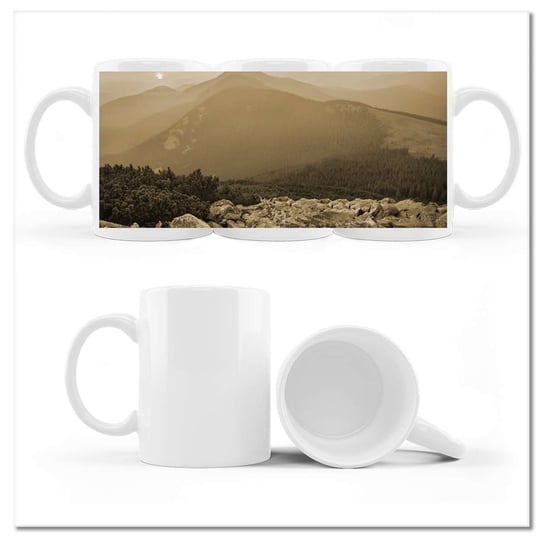 Kubek ceramiczny, Górski krajobraz, 330 ml, ZeSmakiem, biały ZeSmakiem