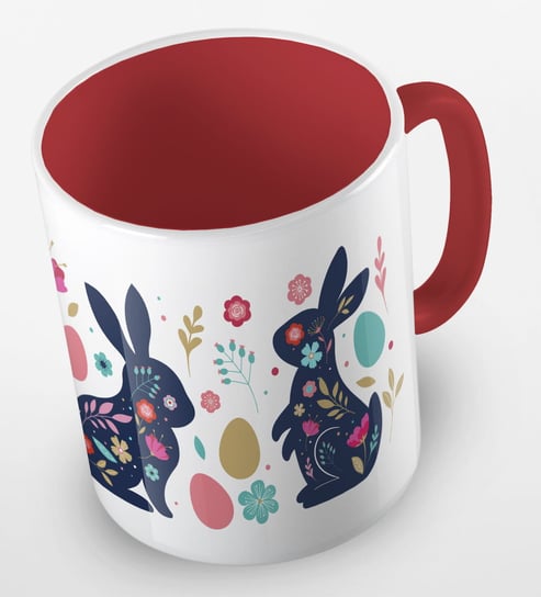 Kubek ceramiczny happy easter, króliczki wielkanocne, zajączki, Wielkanoc, Fotobloki&Decor, czerwony Fotobloki & Decor