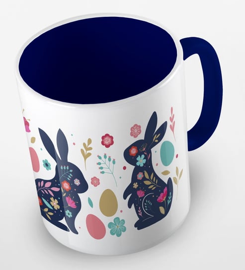 Kubek ceramiczny happy easter, króliczki wielkanocne, zajączki, Wielkanoc, Fotobloki&Decor, granatowy Fotobloki & Decor