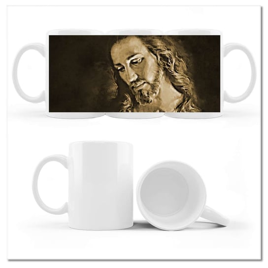 Kubek ceramiczny, Jezus Chrystus Sepia, 330 ml, ZeSmakiem, biały ZeSmakiem