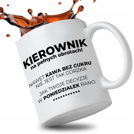 Kubek ceramiczny, KIEROWNIK NA PEŁNYCH OBROTACH, 300 ml, StyleCouture, biały StyleCouture