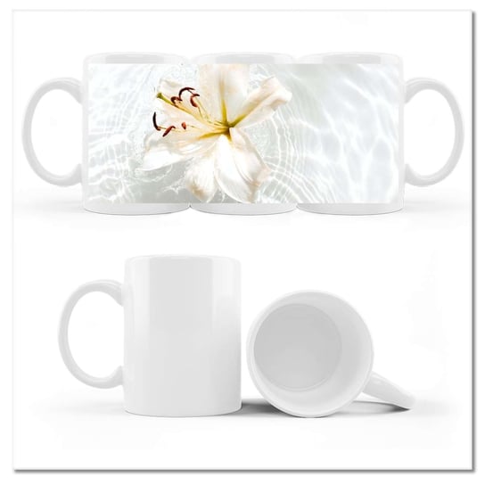 Kubek ceramiczny, Kwiatek na wodzie, 330 ml, ZeSmakiem, biały ZeSmakiem