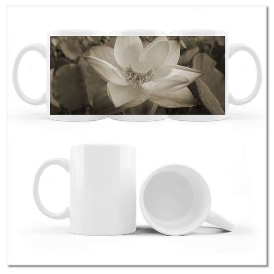 Kubek ceramiczny, Lotos Kwiat, 330 ml, ZeSmakiem, biały ZeSmakiem