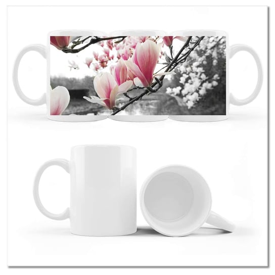 Kubek ceramiczny, Magnolia Kwiatki, 330 ml, ZeSmakiem, biały ZeSmakiem