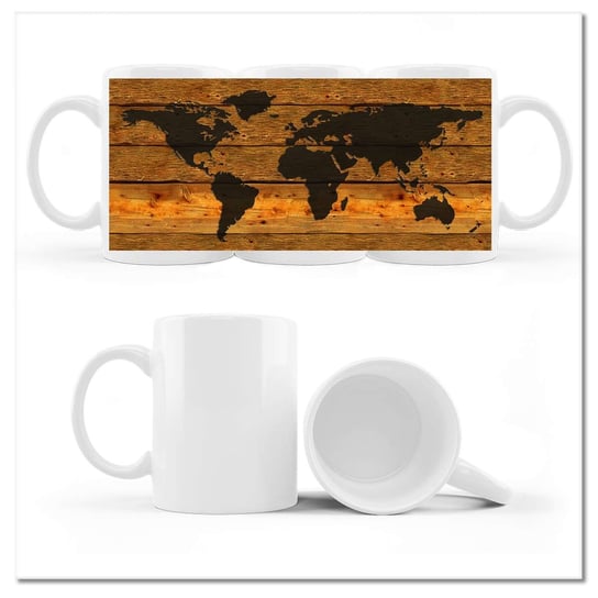 Kubek ceramiczny, Mapa świata na deskach, 330 ml, ZeSmakiem, biały ZeSmakiem