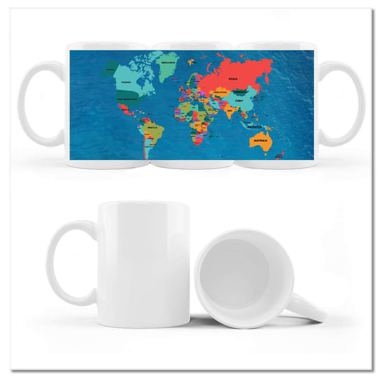 Kubek ceramiczny, Morska wersja Mapy świata, 330 ml, ZeSmakiem, biały ZeSmakiem