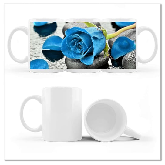 Kubek ceramiczny, Niebieska róża, 330 ml, ZeSmakiem, biały ZeSmakiem