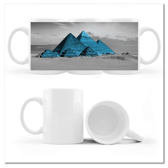 Kubek ceramiczny, Niebieskie piramidy, 330 ml, ZeSmakiem, biały ZeSmakiem