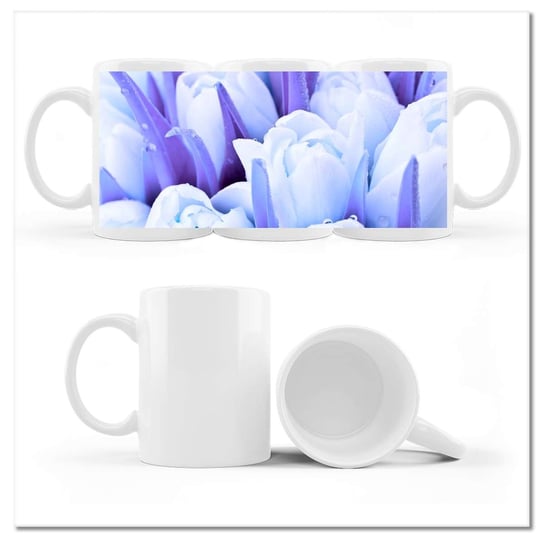 Kubek ceramiczny, Niebieskie tulipany, 330 ml, ZeSmakiem, biały ZeSmakiem