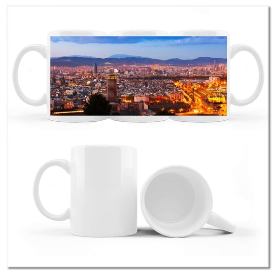 Kubek ceramiczny, Nocne ujęcie z Barcelony, 330 ml, ZeSmakiem, biały ZeSmakiem