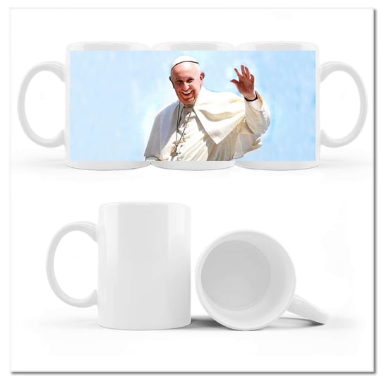 Kubek ceramiczny, Papież Franciszek, 330 ml, ZeSmakiem, biały ZeSmakiem