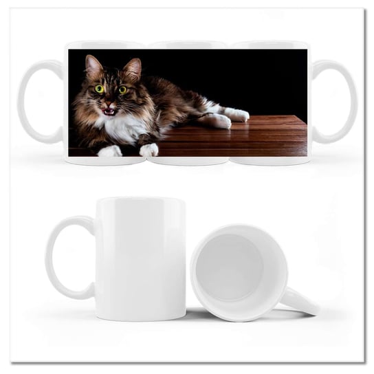 Kubek ceramiczny, Piękny długowłosy kot, 330 ml, ZeSmakiem, biały ZeSmakiem