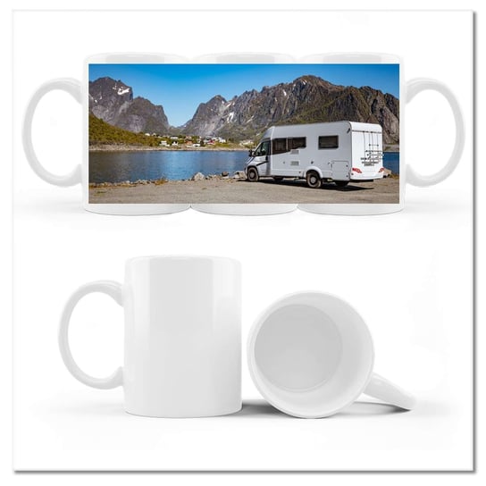 Kubek ceramiczny, Podróż kamperem Norwegia, 330 ml, ZeSmakiem, biały ZeSmakiem
