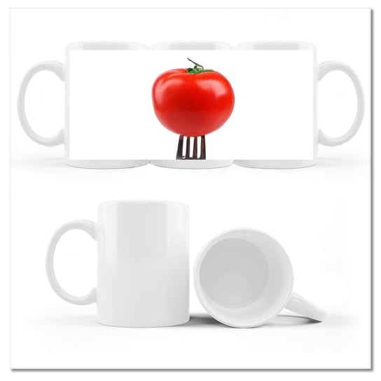 Kubek ceramiczny, Pomidor na widelcu, 330 ml, ZeSmakiem, biały ZeSmakiem