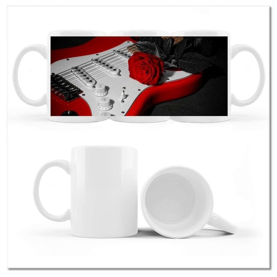 Kubek ceramiczny, Róża Gitara elektryczna, 330 ml, ZeSmakiem, biały ZeSmakiem