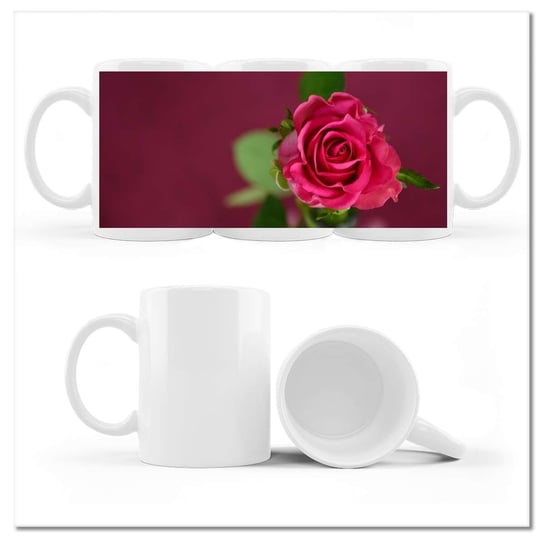 Kubek ceramiczny, Róża na fioletowym tle, 330 ml, ZeSmakiem, biały ZeSmakiem