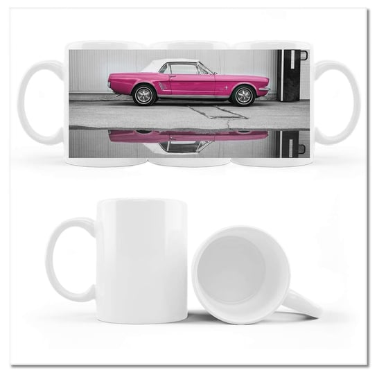 Kubek ceramiczny, Różowy Ford Mustang USA, 330 ml, ZeSmakiem, biały ZeSmakiem
