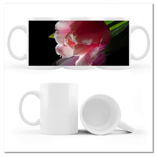 Kubek ceramiczny, Różowy kwiat Tulipan, 330 ml, ZeSmakiem, biały ZeSmakiem