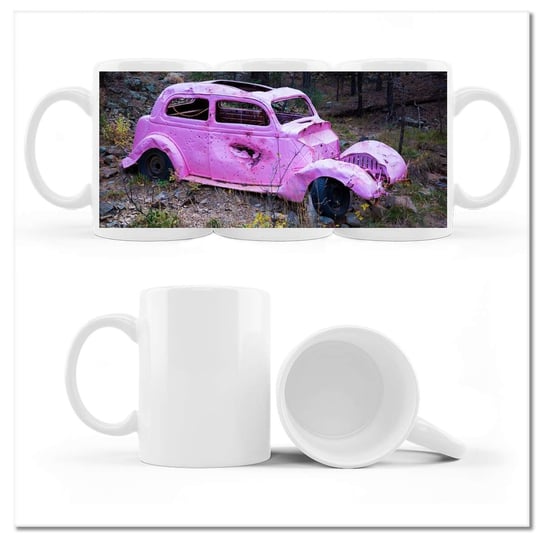 Kubek ceramiczny, Różowy wrak samochodu, 330 ml, ZeSmakiem, biały ZeSmakiem
