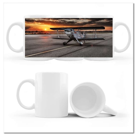 Kubek ceramiczny, Samolot zachód słońca, 330 ml, ZeSmakiem, biały ZeSmakiem