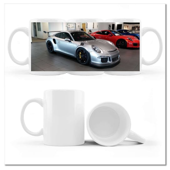 Kubek ceramiczny, Srebrne Porsche Auto, 330 ml, ZeSmakiem, biały ZeSmakiem