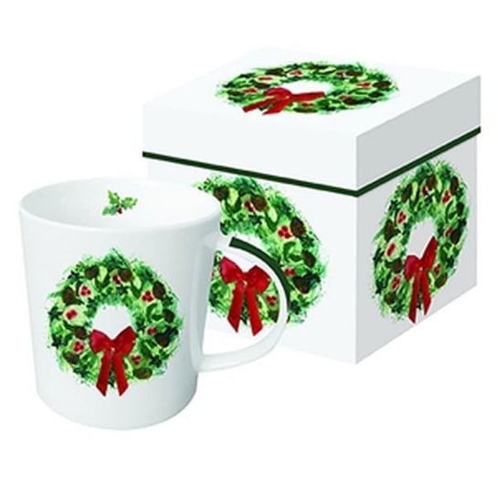 Kubek ceramiczny świąteczny PPD, Świąteczny wieniec, 350 ml biały PPD