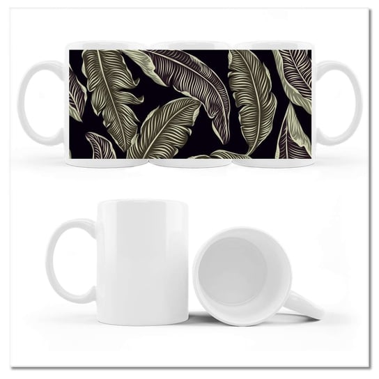 Kubek ceramiczny, Tropikalne liście, 330 ml, ZeSmakiem, biały ZeSmakiem